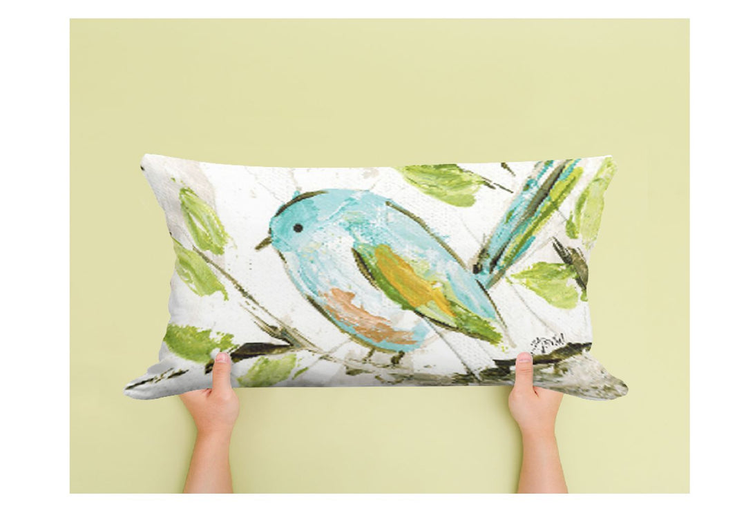 Haley's Aqua Bird 14"x20"  Lumbar Pillow