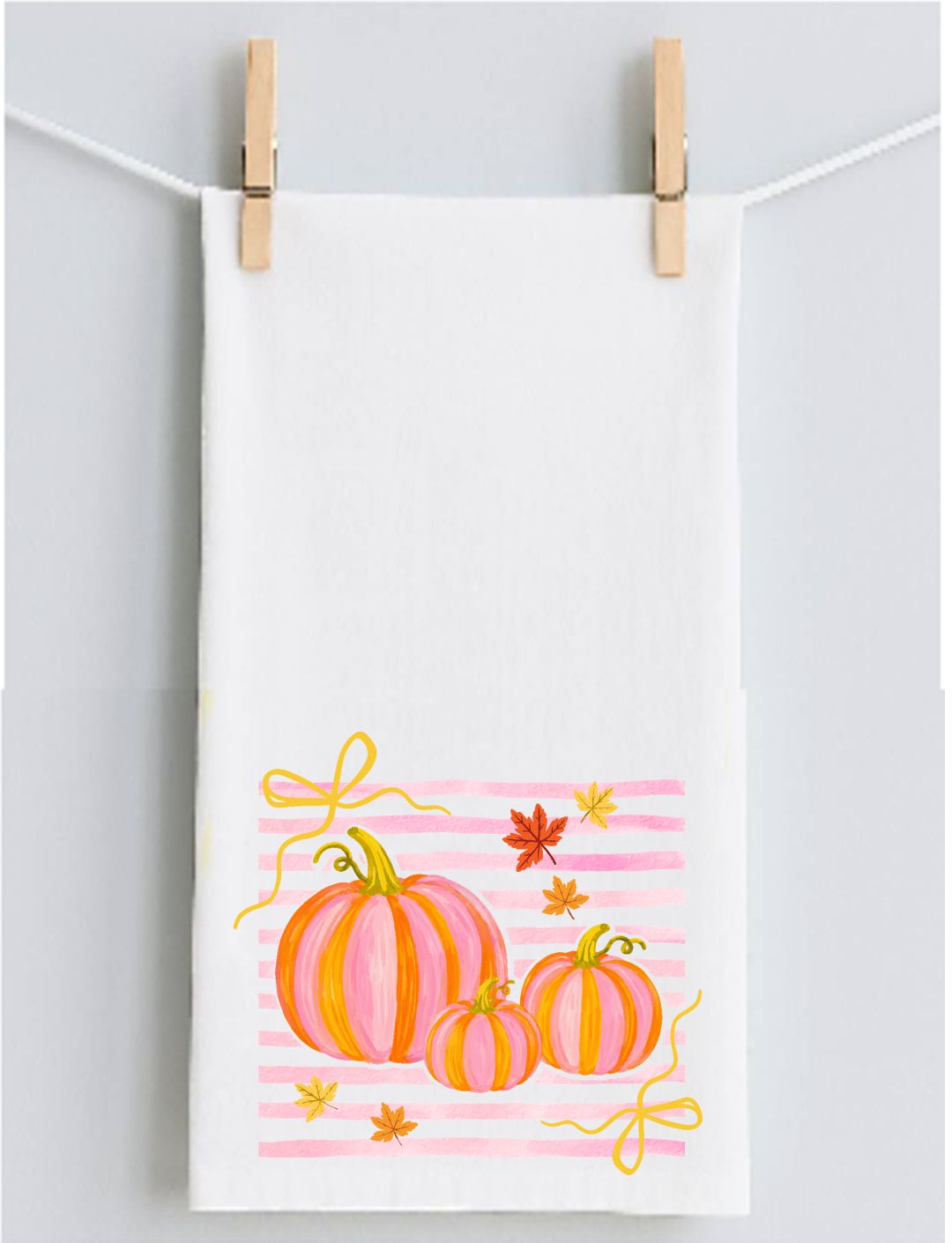 Pink Stripe Pumpkins Tea Towel