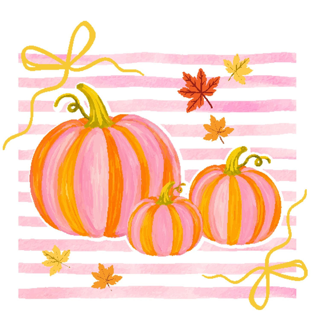 Pink Stripe Pumpkins Tea Towel