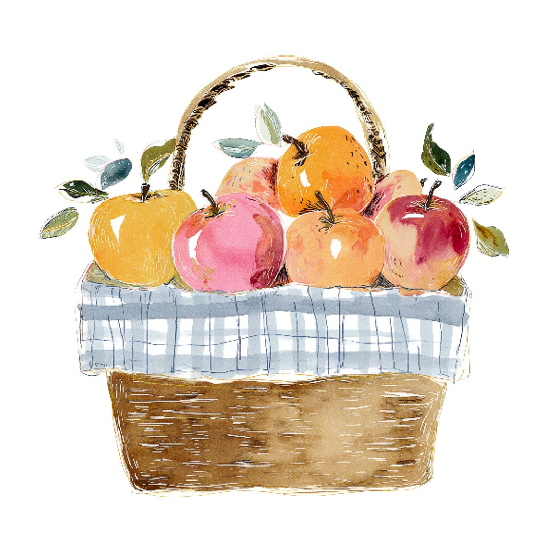 Autumn Apple Basket Tea Towel