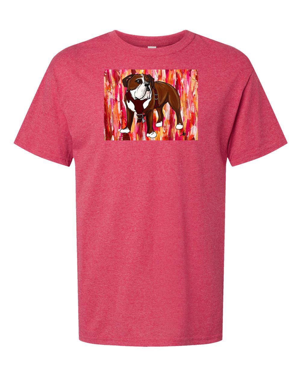 ABI'S BULLDOG ON ABSTRACT SHORT SLEEVE HEATHER PINK