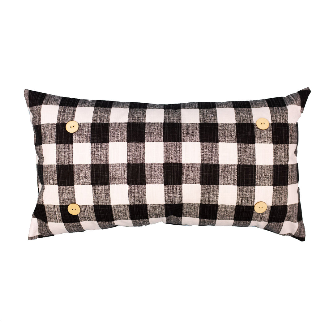 Black Buffalo Plaid Lumbar Button Pillow