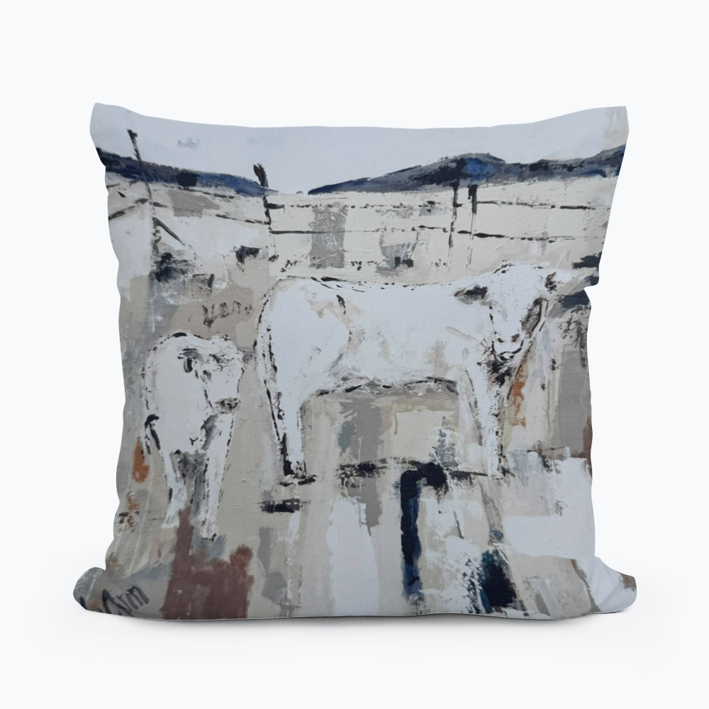 Cattle in Pens Square Pillow