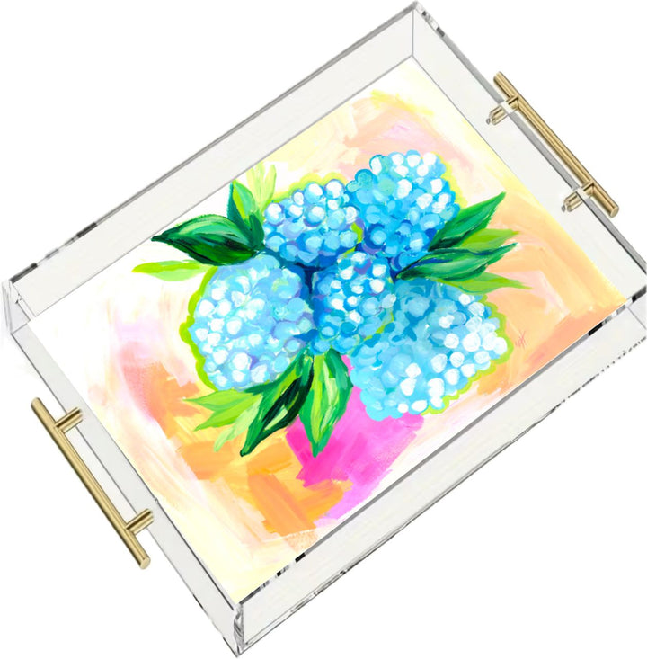 Emma's Hydrangeas in Pink Acrylic Tray