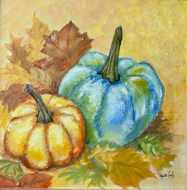 Kristie's  Blue and Orange Pumpkins  Tea Towel