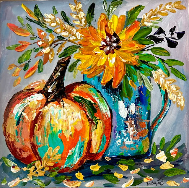 Kristies Acrylic Painted Pumpkin Tea Towel