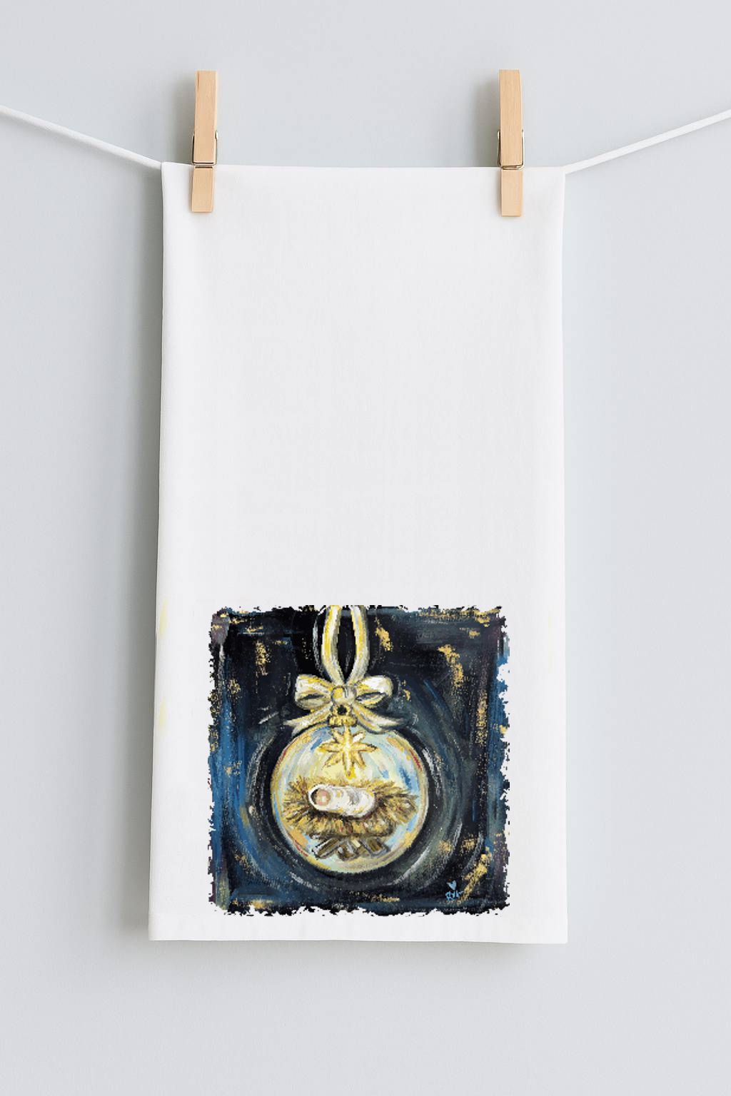 Jennie's Baby Jesus Ornament tea towel