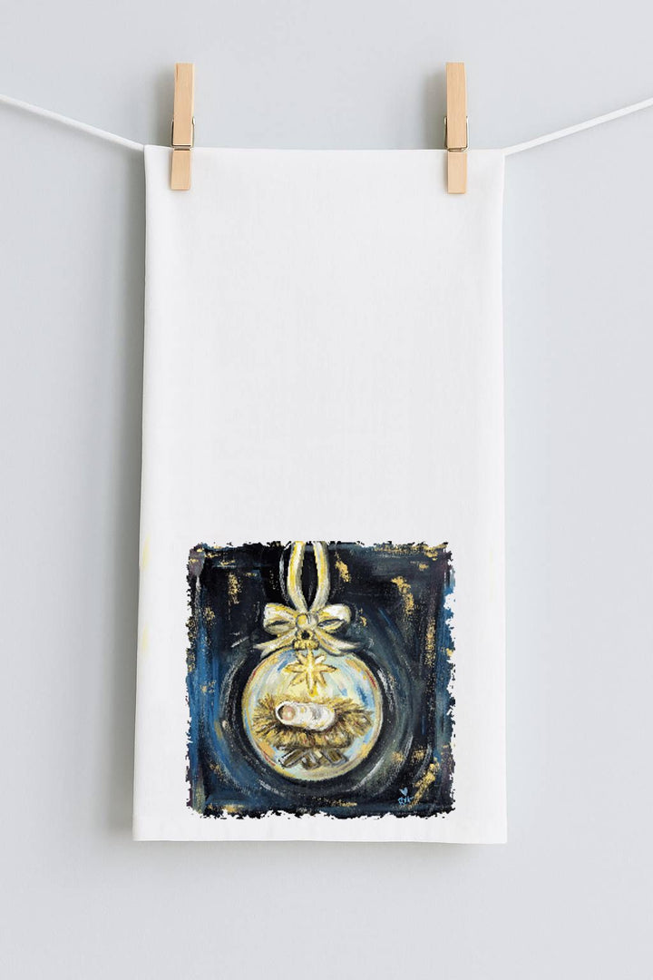 Jennie's Baby Jesus Ornament tea towel