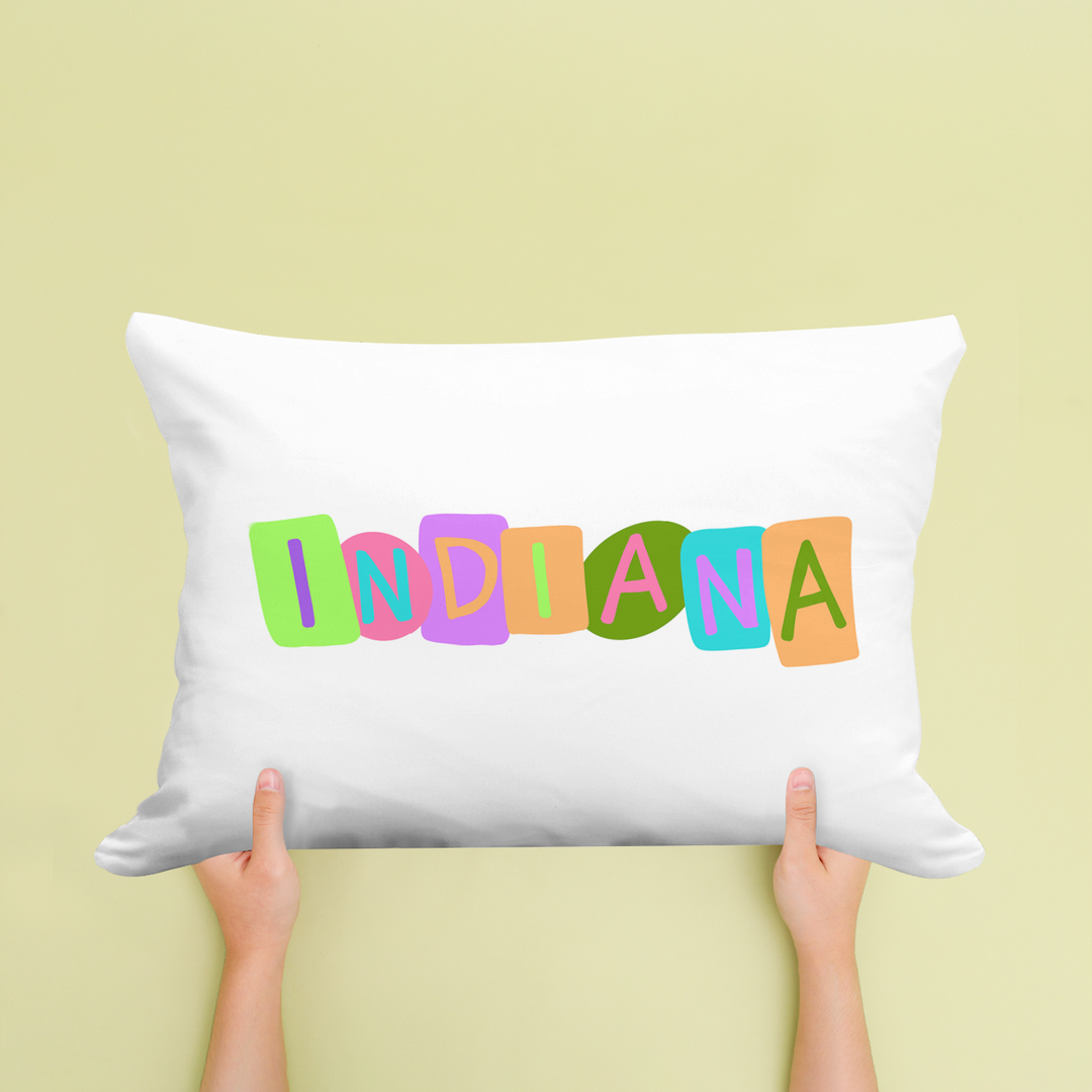 Emmalee State Crayon Letters Indiana Pillow