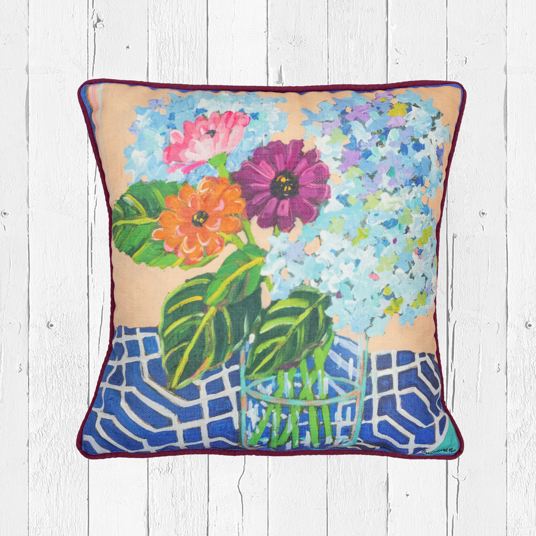 Zinnias and Hydrangeas Pillow