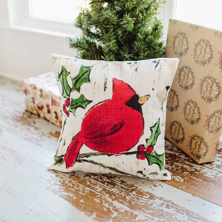 Holly Cardinal Pillow