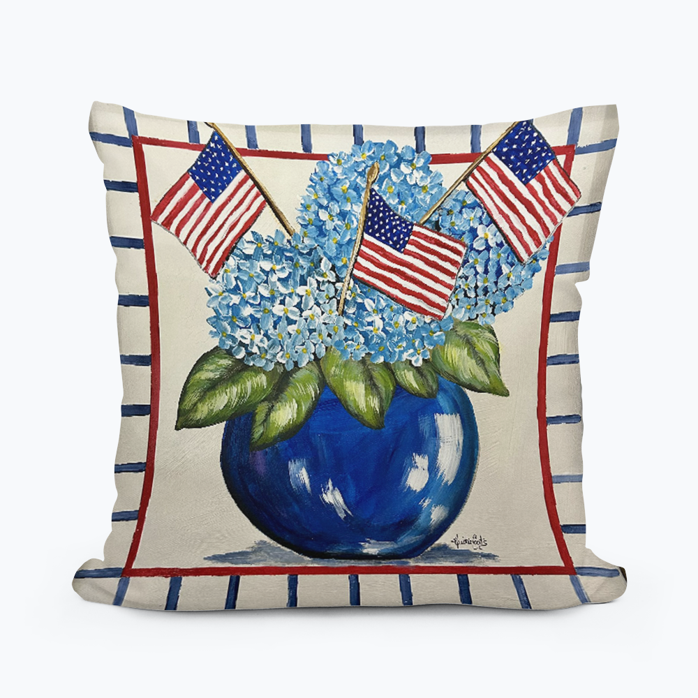 Kristies Americana Hydrangea Square Pillow