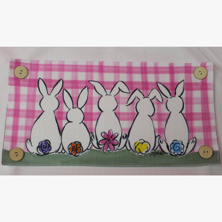 White Bunnies Pink Plaid Pillow Swap