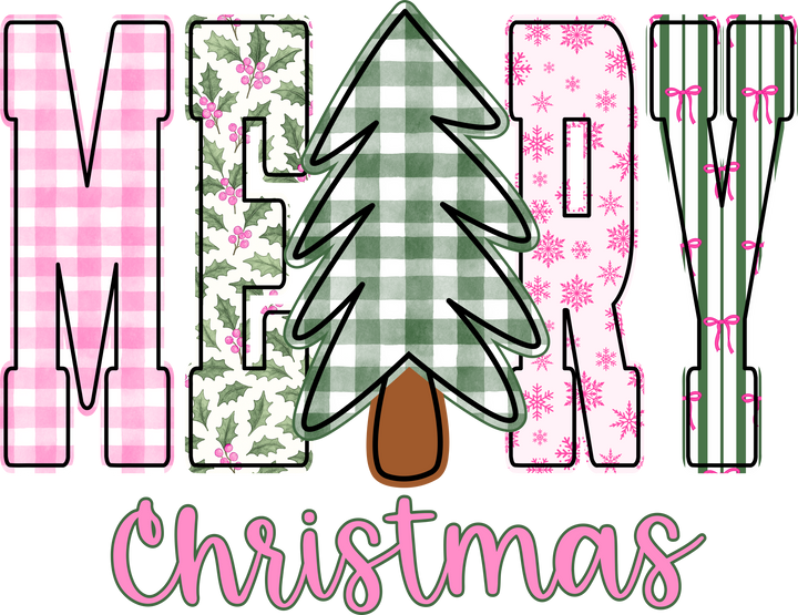 Merry Patchwork Christmas Heather Dark Green Sweatshirt