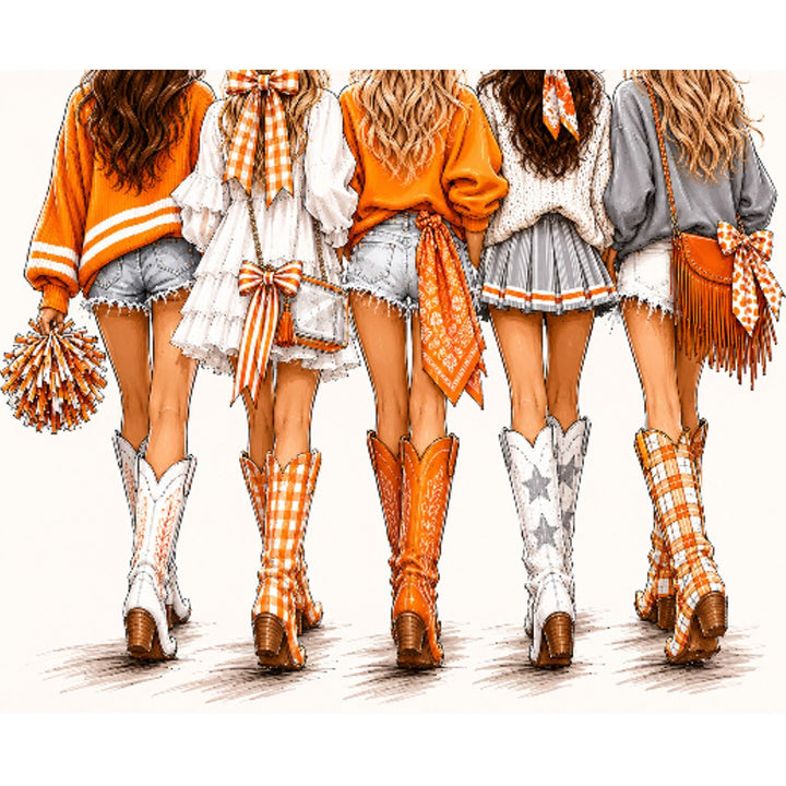 Girls in Orange and White Tee