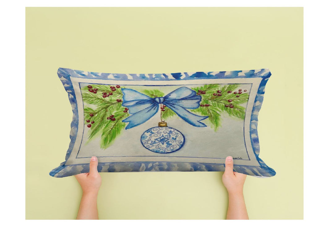 Kristie's Blue Bordered Ornament Lumbar Pillow